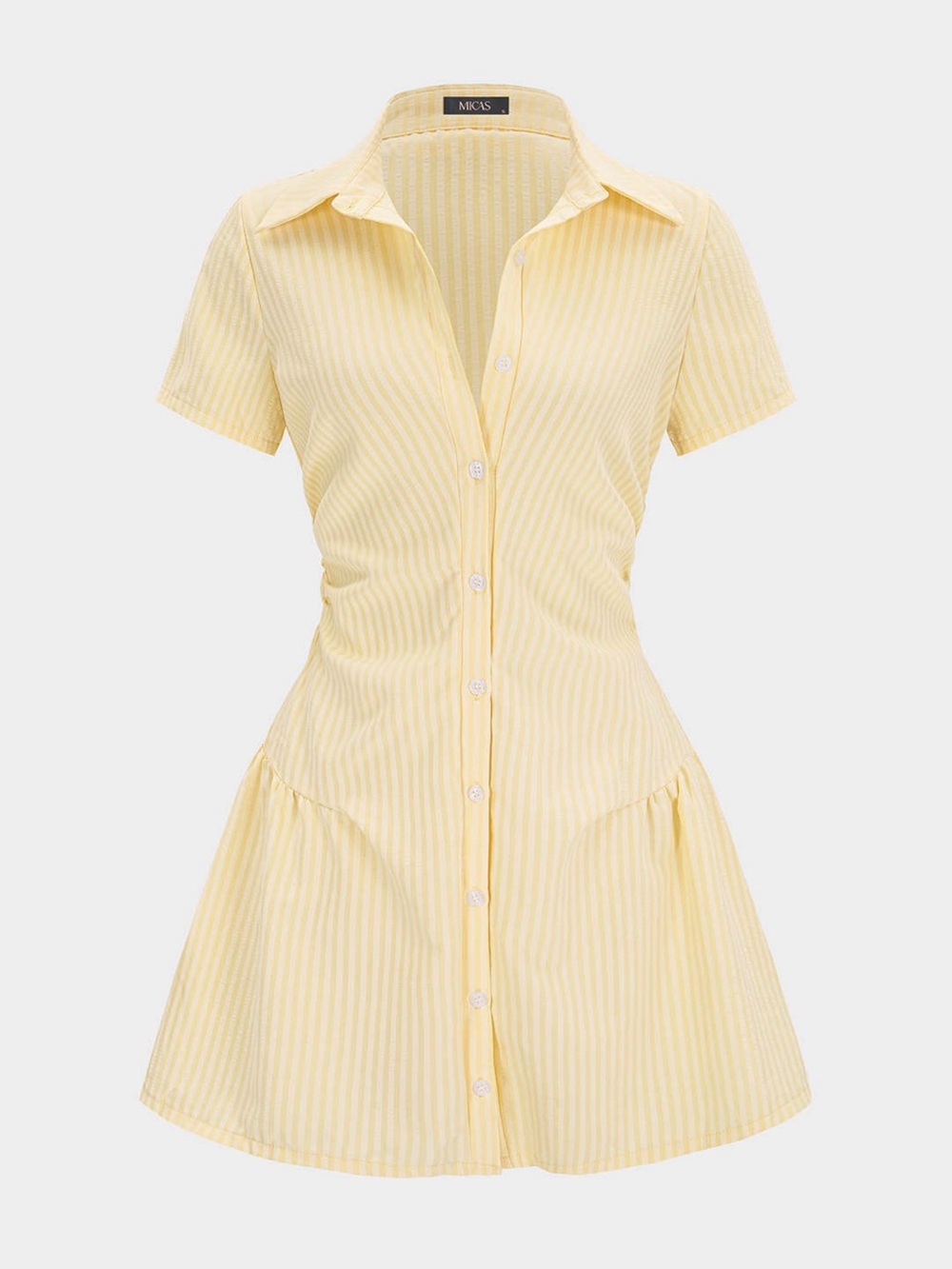 Micas Yellow Striped Short-Sleeve Button Dress